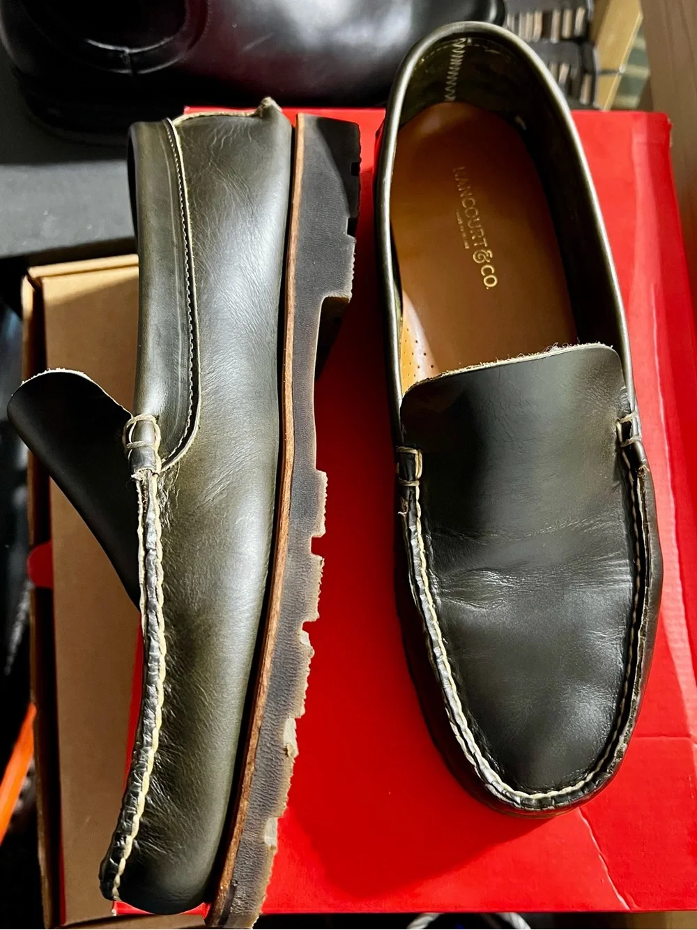 Rancourt Hand-made Olive Leather Men's Loafers US12 - Like New - Made in USA